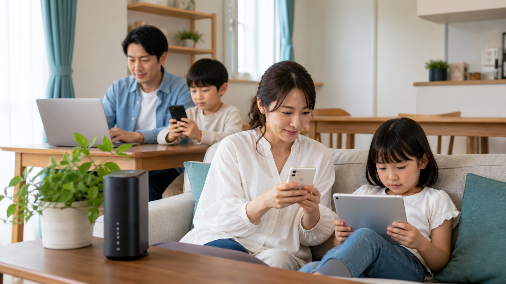 WiMAX記事の利用イメージ｜家族4人でスマホを使うなら自宅Wi-Fiは必要？同時接続とルール作り