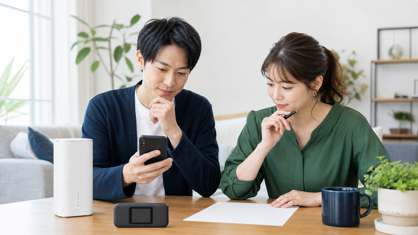WiMAX各社の料金や契約条件を比較する男女