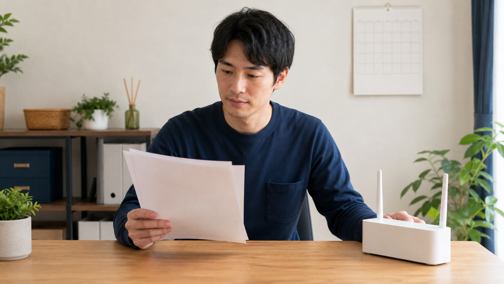 WiMAXの契約書面と初期契約解除の条件を確認する人