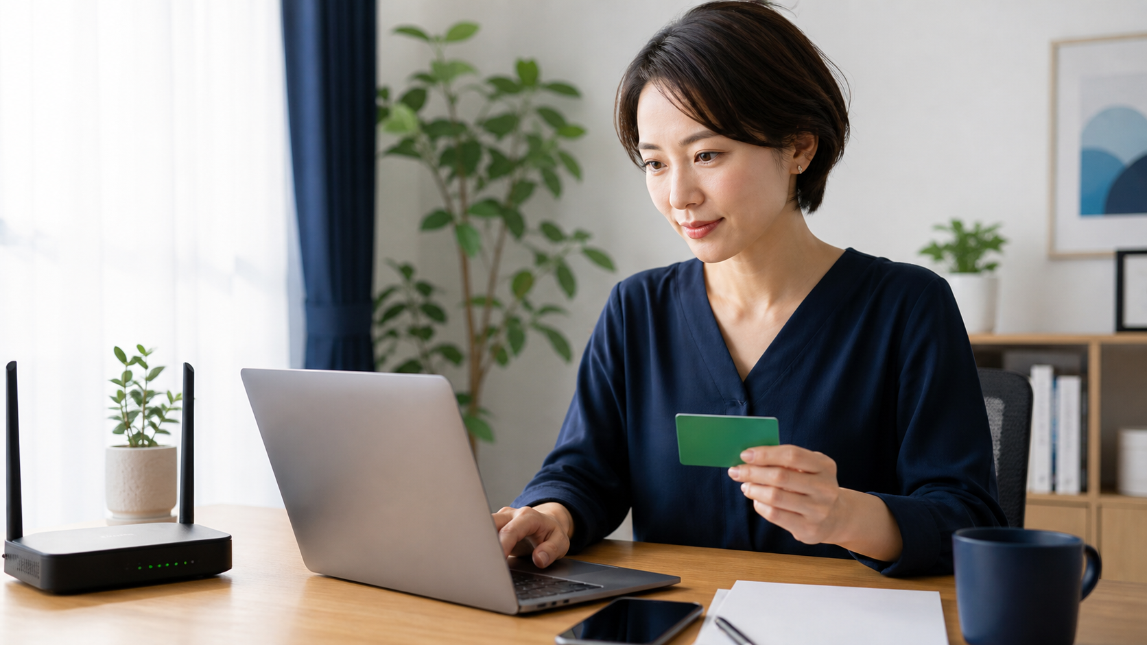 WiMAXの支払い方法を変更する女性